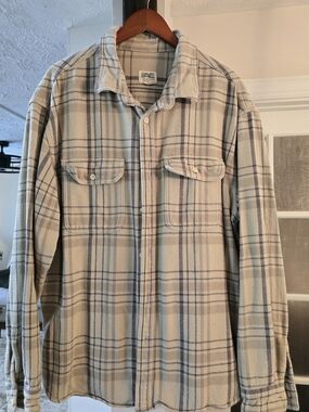 American Eagle Outfitters Cream Plaid Button-Up Shirt